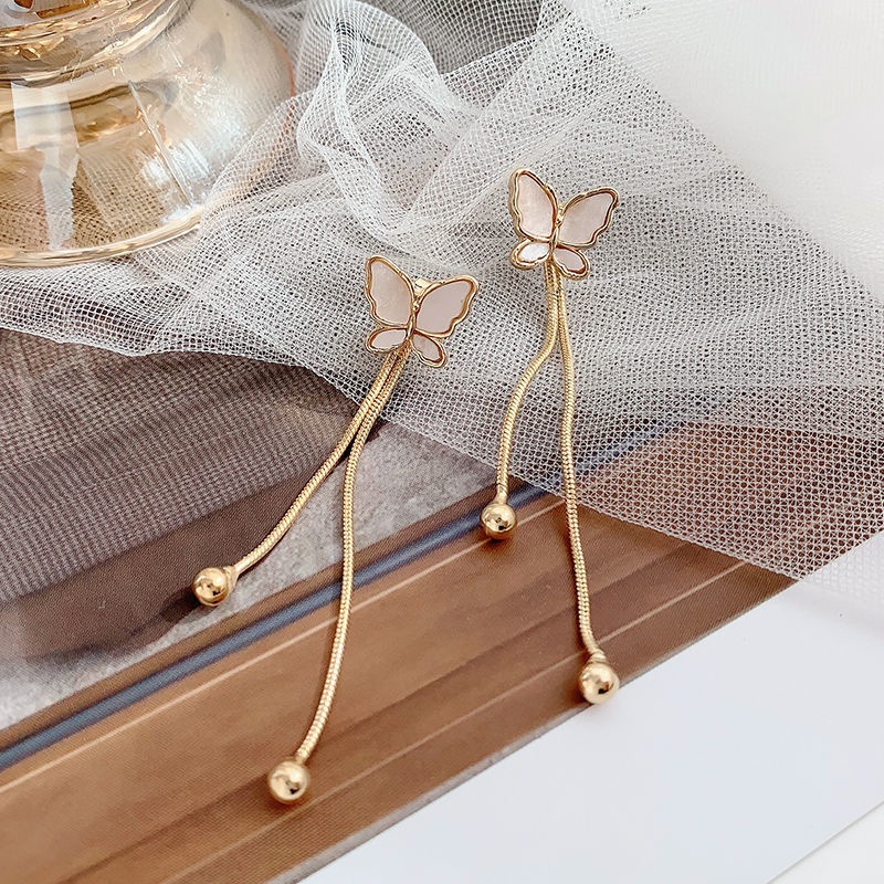 Mới Bông Tai Dáng Dài Hình Bướm Phối Tua Rua Thời Trang Cho Nữ jp7