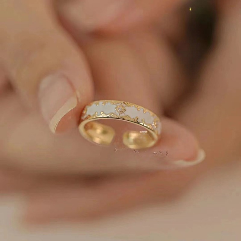 Temperament Enamel Ring Girls' New Pattern Peacock Green Zircon Small Design Sense Light Luxury Ins Fashion Art Index Finger Ring Fashion