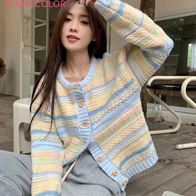 SUNNYCOLOR Áo Len áo khoác cardigan Comfortable Korean Thể thao Đơn giản WMY239000L39Z230926