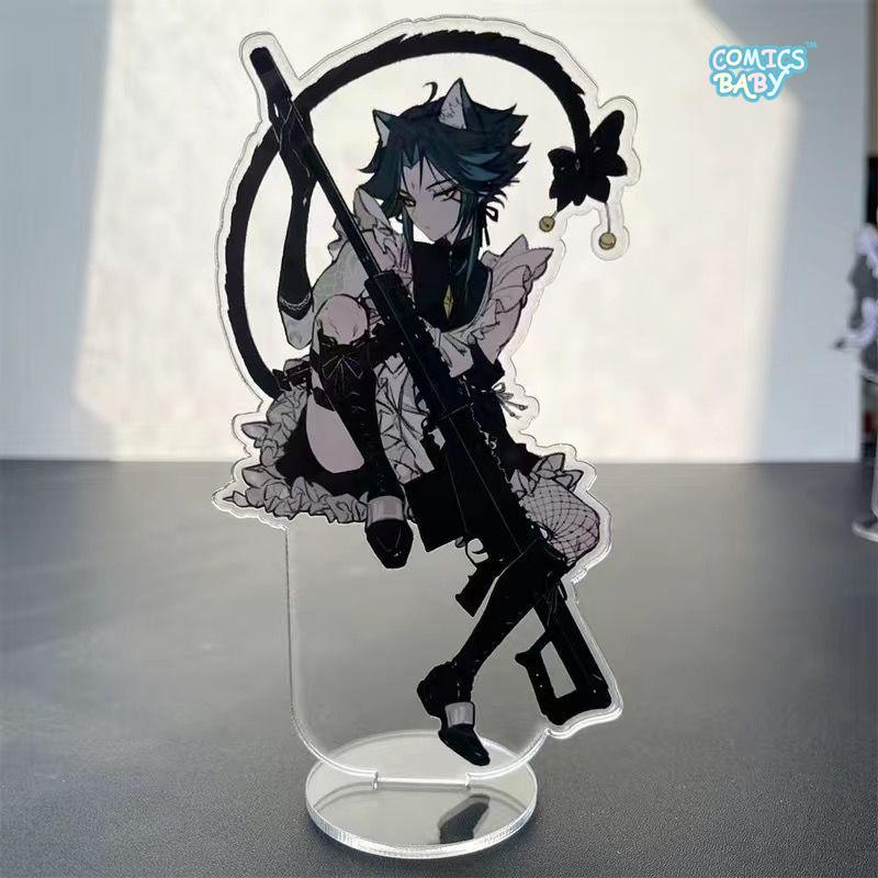 Genshin Impact Acrylic card Acrylic Stand Cafe Maid  Zhongli  Xiao Nahida Keqing Venti Gift