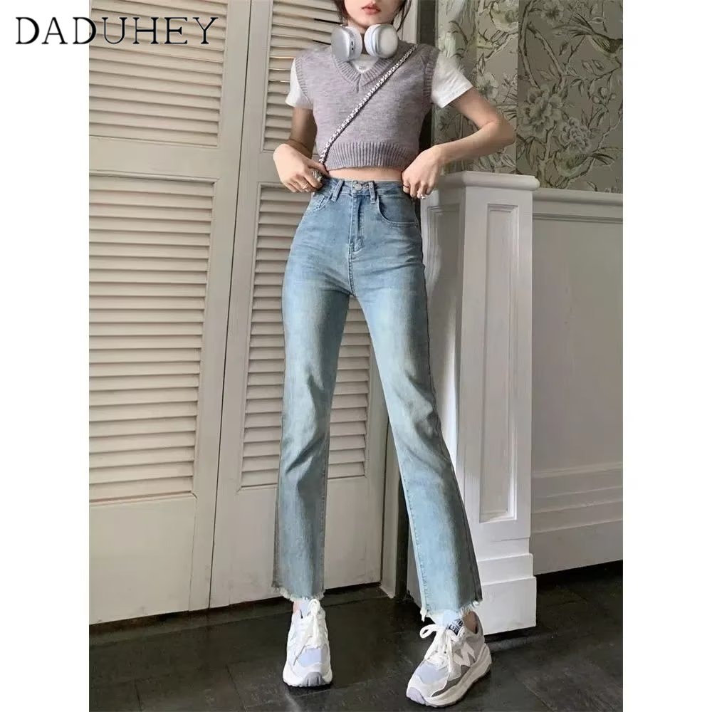 DaDuHey New American Ins High Street Retro Raw Edge Jeans Niche High Waist Straight Pants plus Size Trousers