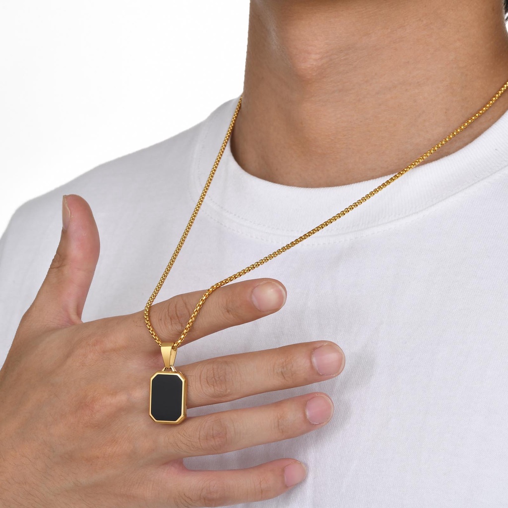 Vnox Vòng cổ Mặt Vuông Bằng Thép Không Gỉ Màu Vàng Đơn Giản Cho Nam Và Nữ