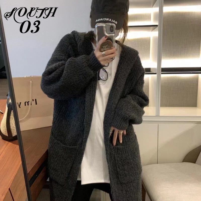 Áo Khoác cardigan Dệt Kim Có Mũ Trùm Phong Cách Hàn Quốc Thời Trang Thu Đông Hàng Mới Dành Cho Bạn Nữ