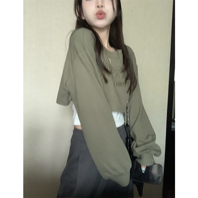 Set Áo croptop dài tay Áo thu đông Áo thun dài tay Áo baby tee trơn Áo sơ mi croptop Áo hở ngực Set Áo Thun Dài Tay Form Rộng Và Chân Váy Thời Trang Dành Cho Nữ