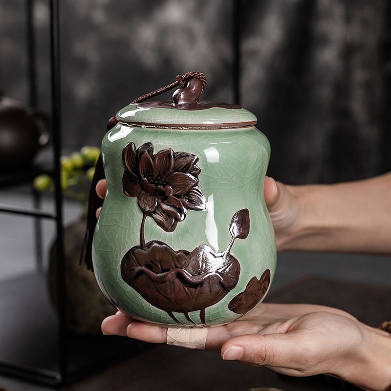 Hộp Đựng Trà geyln celadon Hũ Trà Kín Pu 'Er