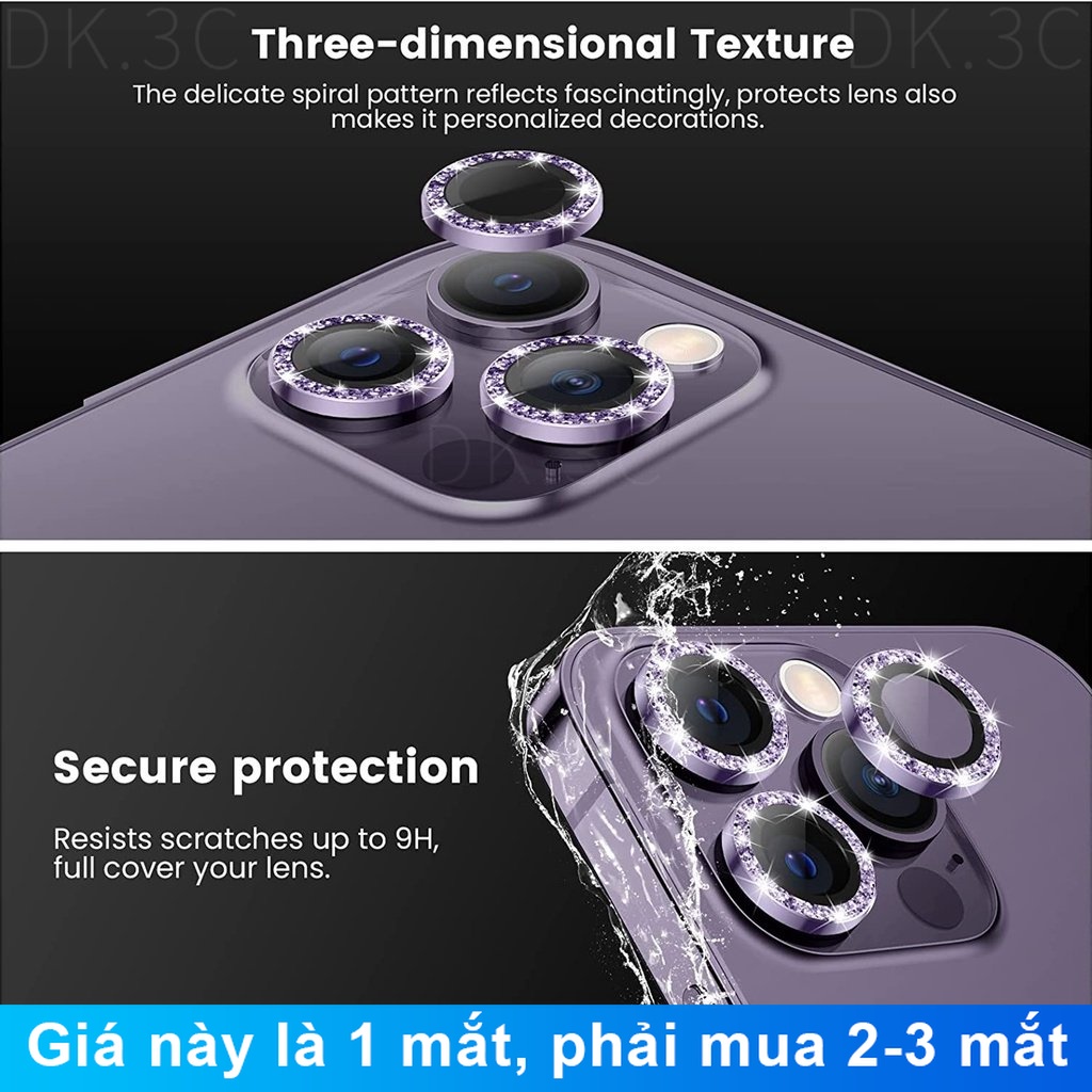 Nắp đính đá bảo vệ camera sau thích hợp cho iPhone 11 12 13 14 15 Pro Max Mini / 14 15 Plus