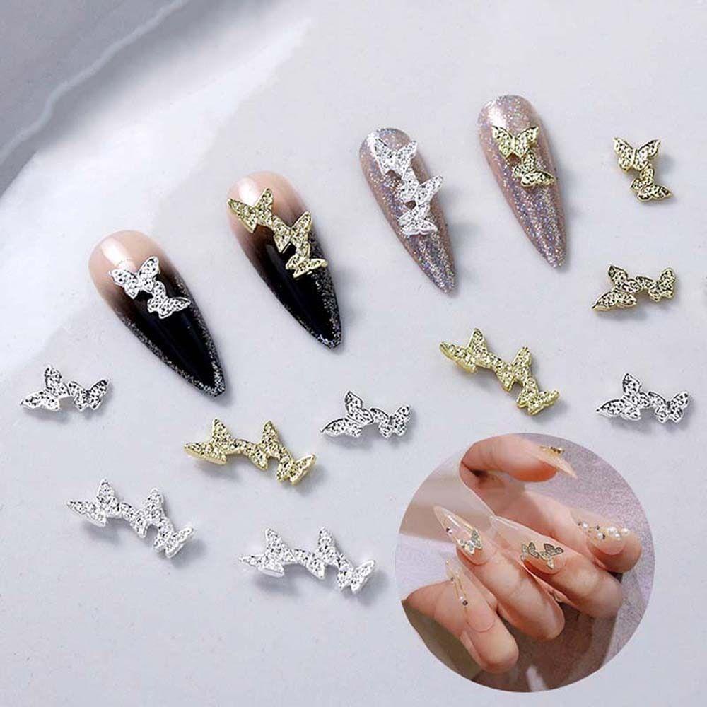 Set 20 Phụ Kiện Trang Trí Móng Tay Hình Bướm Bằng Hợp Kim Màu Sắc Bạc