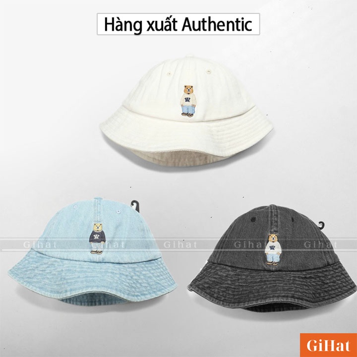 Mũ Bucket WHOAU Gấu Chất Liệu Denim, Phong Cách Hàn Quốc, Hàng Xuất Đầy Đủ Tag [NEW TREND]