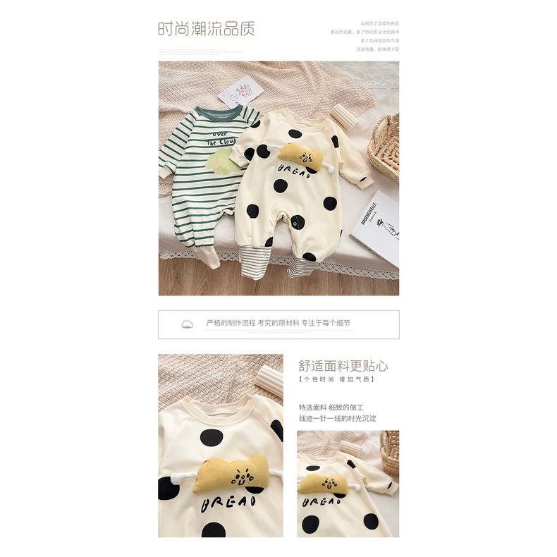 Bộ Áo Liền Quần Tay Dài In Họa Tiết Kẻ Sọc Siêu Dễ Thương Thời Trang Mùa Thu Cho Bé Sơ Sinh c6jk