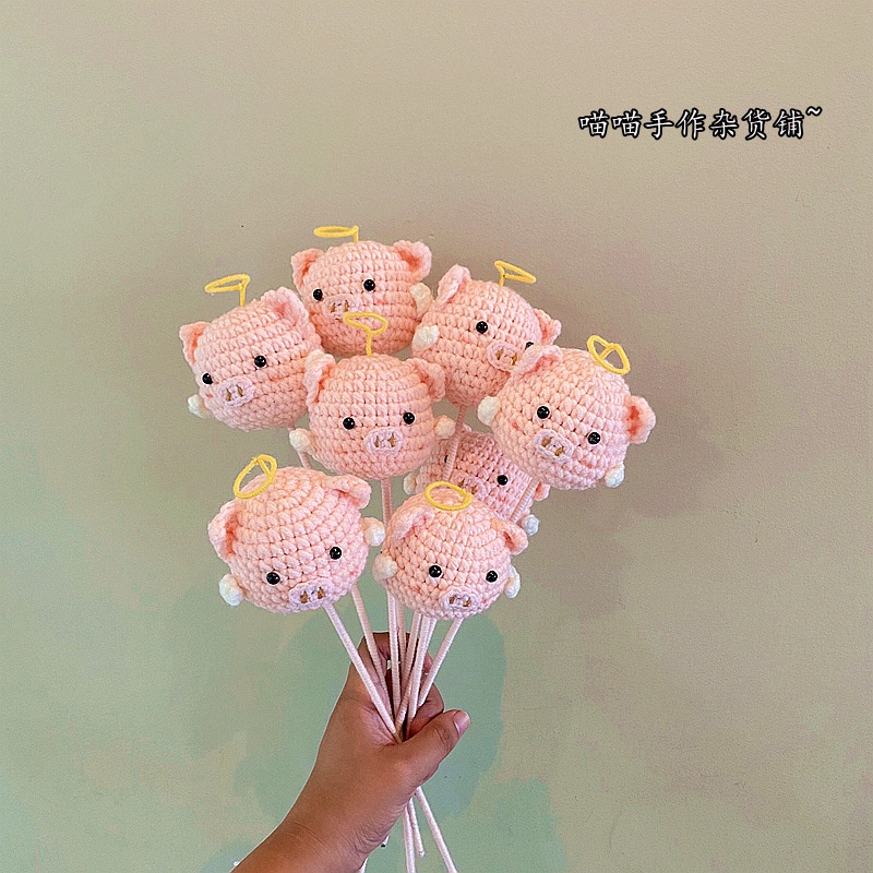 Bó Hoa Đan Len Thủ Công Hình Chú Heo Thiên Thần Dễ Thương Dùng Làm Quà Tặng Cho Bạn Gái