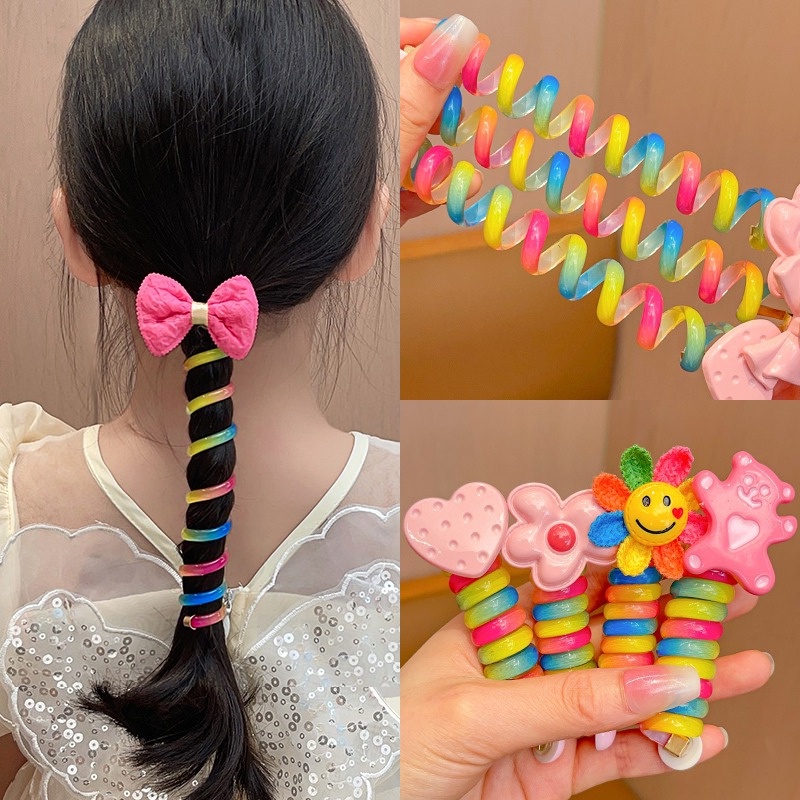 Set 2 Dây Buộc Tóc Co Giãn Đính Nơ Hoa Dễ Thương Cho Bé Gái