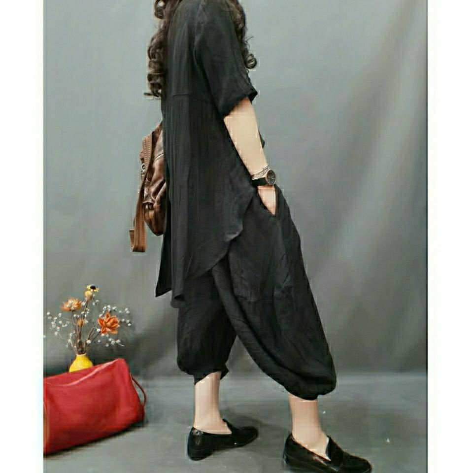 Bộ Trang Phục Hai Mảnh Vải Lanh Dáng Ngắn Lưng Ngắn Phong Cách retro Mùa Xuân Thu