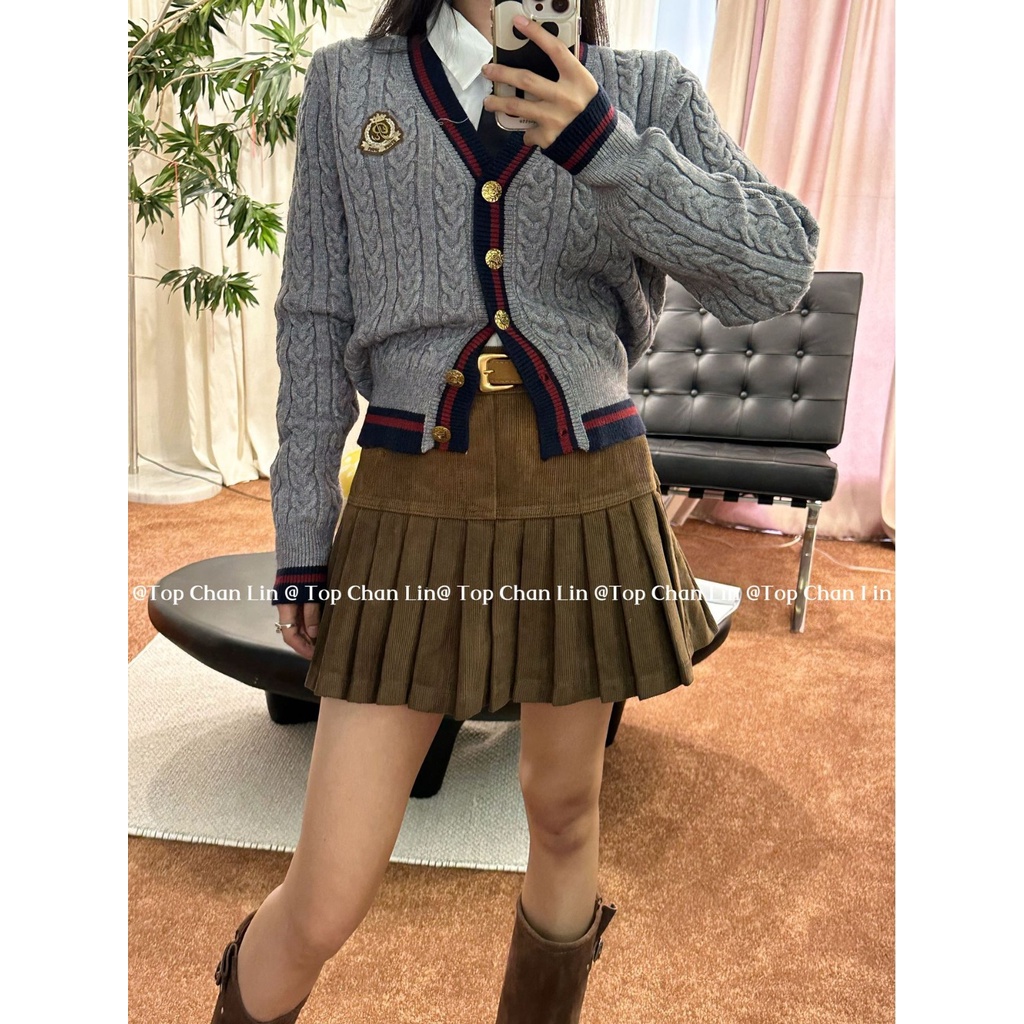 Áo sweater Tay Dài Cổ Chữ v Thêu Họa Tiết Màu Sắc Tương Phản Thời Trang Mùa Thu 2023 Cho Nữ topchanlin