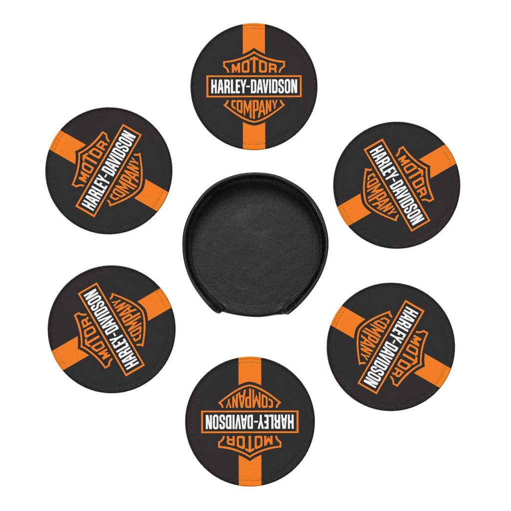 Harley davidsons Bộ 6 Đế Lót Ly Tròn Bằng Da Chống Bẩn Chống Bỏng Thích Hợp Cho Nhà Hàng / Văn Phòng / Nhà Bếp