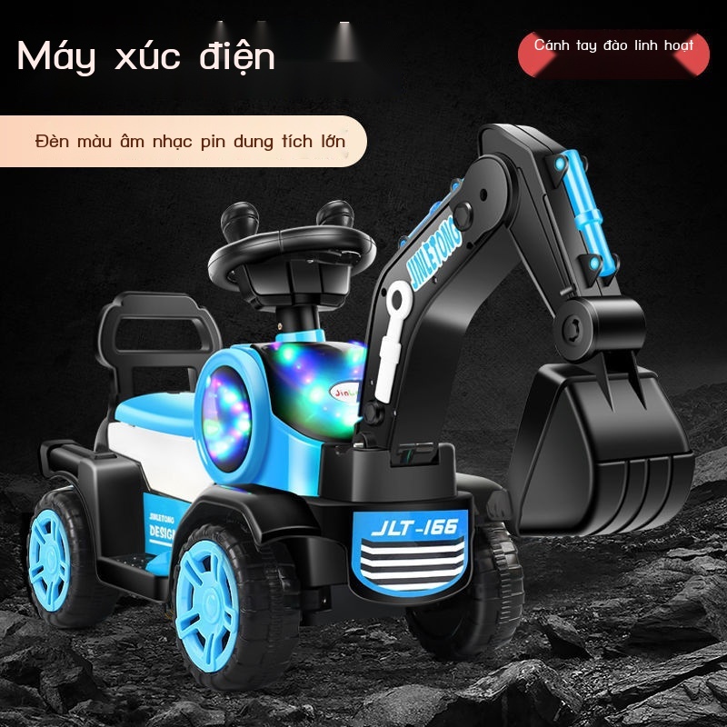 ○◐❀svglsszwcmMáy xúc điện trẻ em xe xây dựng cậu bé đồ chơi ô tô máy xúc có thể ngồi và đi xe máy móc máy xúc quá khổ má