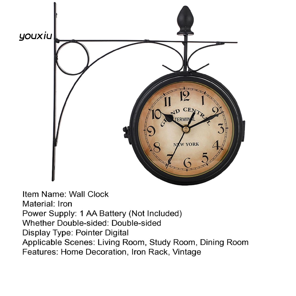 Yx Đồng Hồ Treo Tường Hai Mặt Bằng Kim Loại Phong Cách Châu Âu Cổ Điển Với Giá Sắt Chạy Bằng Pin Dùng Trang Trí Phòng Khách / Phòng Ngủ