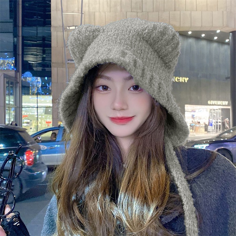 Y2k Mũ Len Beanie Mềm Mại Giữ Ấm Tai Gấu Thời Trang Thu Đông Cho Nữ Đính Tai Gấu Dễ Thương Cho Cặp Đôi Mũ Len