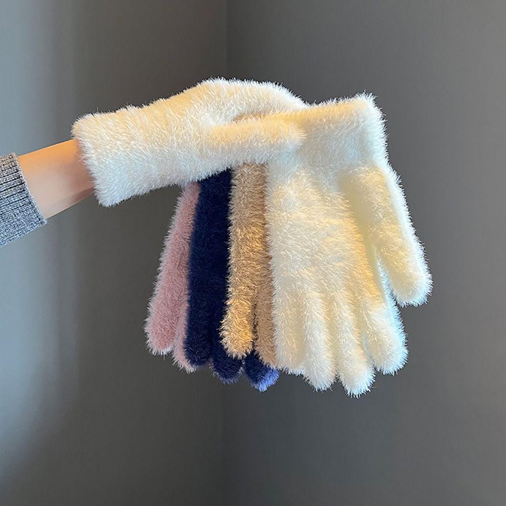 Okdeals Găng Tay Len Dệt Kim Hở Ngón Màu Trơn Ấm Áp Mùa Đông Thời Trang Có Thể Chạm Màn Hình Cảm Ứng Dành Cho Bạn Nữ