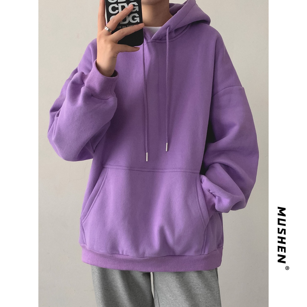 Áo hoodie dài tay nam màu trơn phong cách Hàn Quốc size lớn