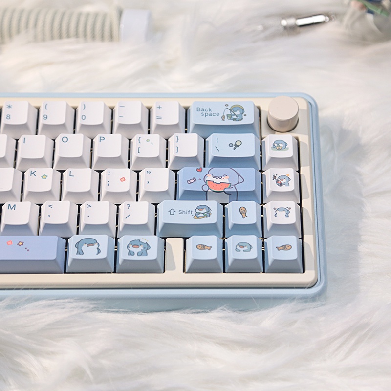Bàn Phím Cơ oem 131 Phím Hình Cá Mập Màu Xanh Dương Sữa Dễ Thương