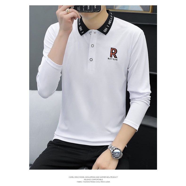 Áo Thun polo Dài Tay Ôm Dáng Thời Trang Xuân Thu Hàn Quốc Dành Cho Nam