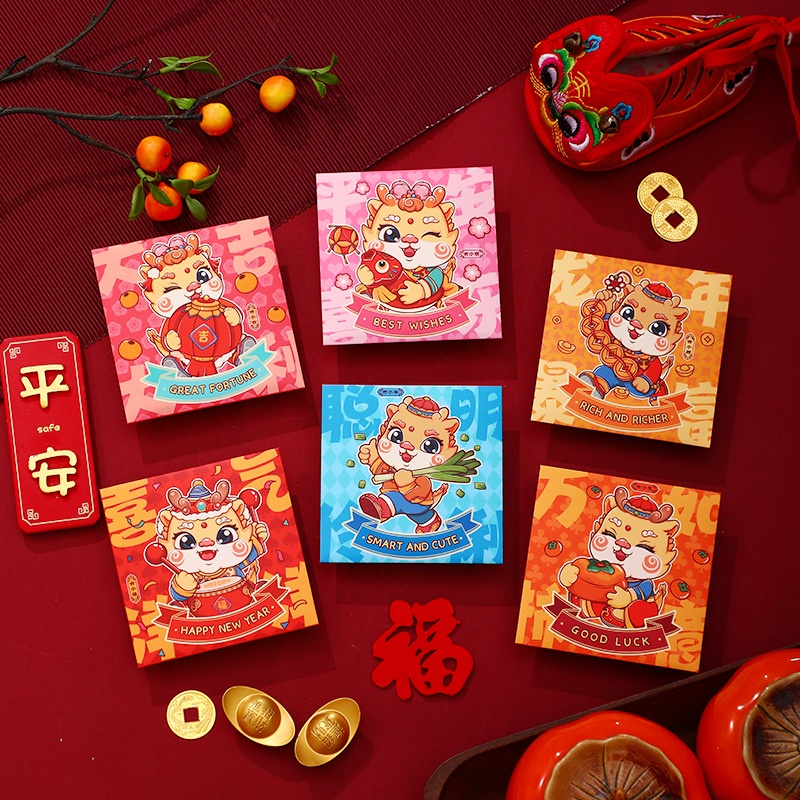 Set 6 Bao Lì Xì Đỏ angpao Mừng Năm Mới 2024