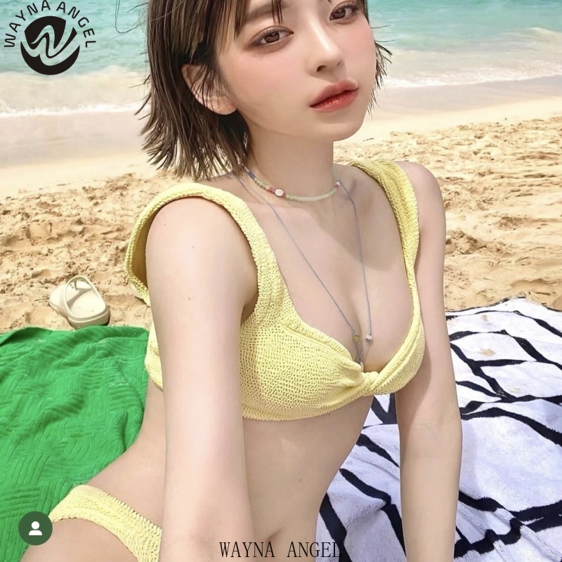 Đồ bơi Bikini không tay hai mảnh Bikni màu vàng Hàn Quốc