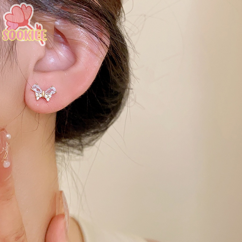 1 Bộ Bông Tai Đính Đá zircon Hình Trái Tim Màu Hồng / Ngôi Sao Phong Cách Hàn Quốc Thời Trang Cho Nữ y2k