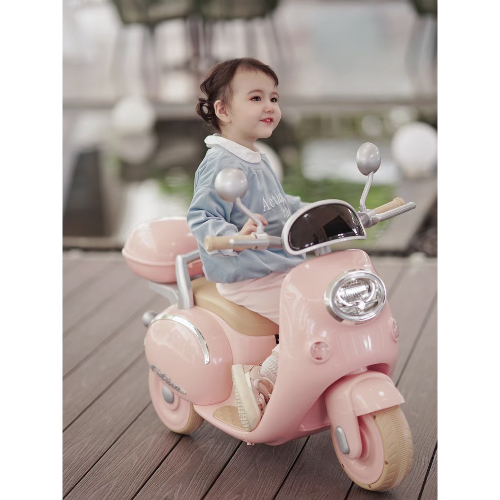 Xe máy điện trẻ em, xe vespa điện cho bé, xe điện cho bé điều khiển từ