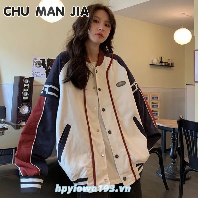 Chu man jia Áo Khoác Bóng Chày Mỏng Dáng Rộng Phong Cách retro Mỹ Mùa Xuân Thu Giản Dị Dành Cho Học Sinh Nam Nữ