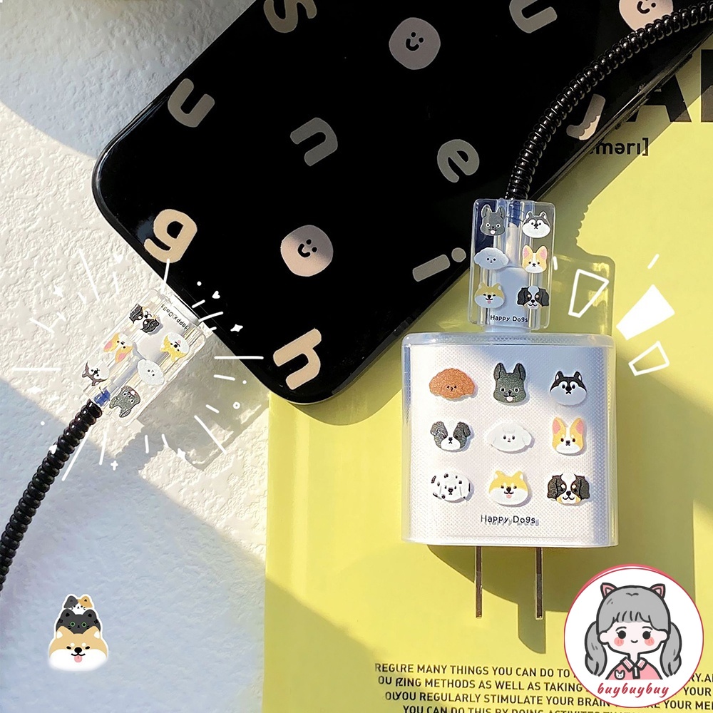 Dễ Thương Vỏ Bảo Vệ Hộp Sạc Tai Nghe iphone 11 12 13 14 18w-20w Bằng Silicon Trong Suốt Hình Chó Mèo