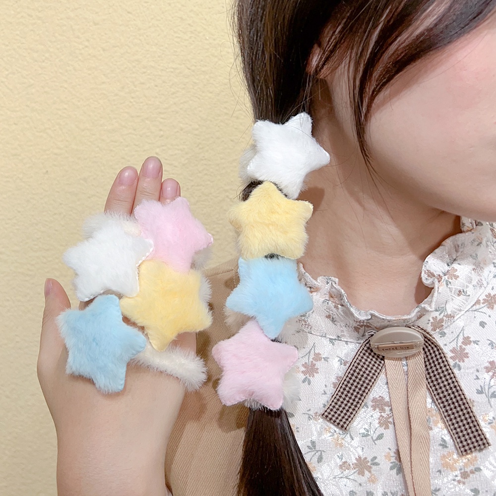 Dây Cột Tóc Đuôi Ngựa Bằng Vải Bông Màu Vàng Sữa Hình Ngôi Sao / Động Vật Hoạt Hình Đa Năng Cổ Điển Cho Bé Gái