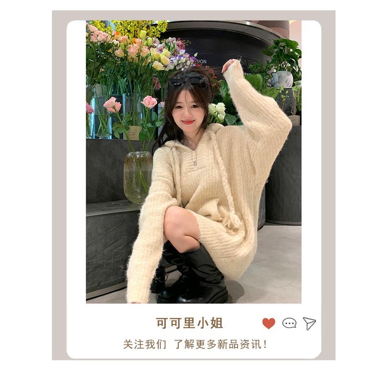 Áo Hoodie Dệt Kim Tay Dài Dáng Rộng Phong Cách Mùa Thu Mới Cho Nữ
