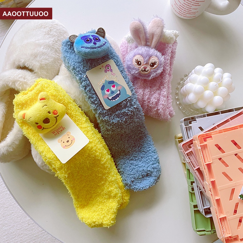 SANRIO Vớ Nhung San Hô Dày Dặn Ấm Áp Họa Tiết Hoạt Hình Dễ Thương Cho Nữ