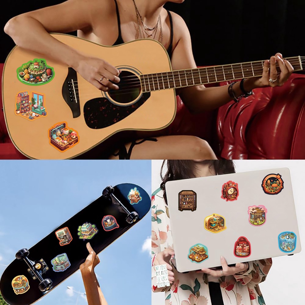 50 Miếng Dán Hoạt Hình Chống Nước Trang Trí Mũ Bảo Hiểm Xe Đạp