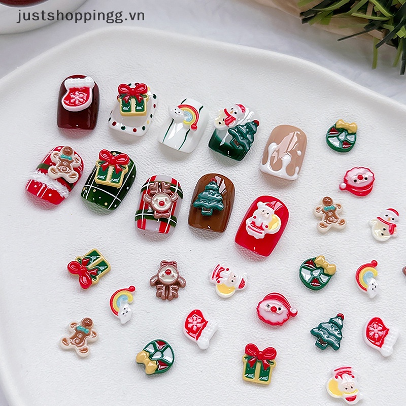 Set 20 Phụ Kiện Trang Trí Móng Tay 3d diy Hình Cây Thông Noel Dễ Thương