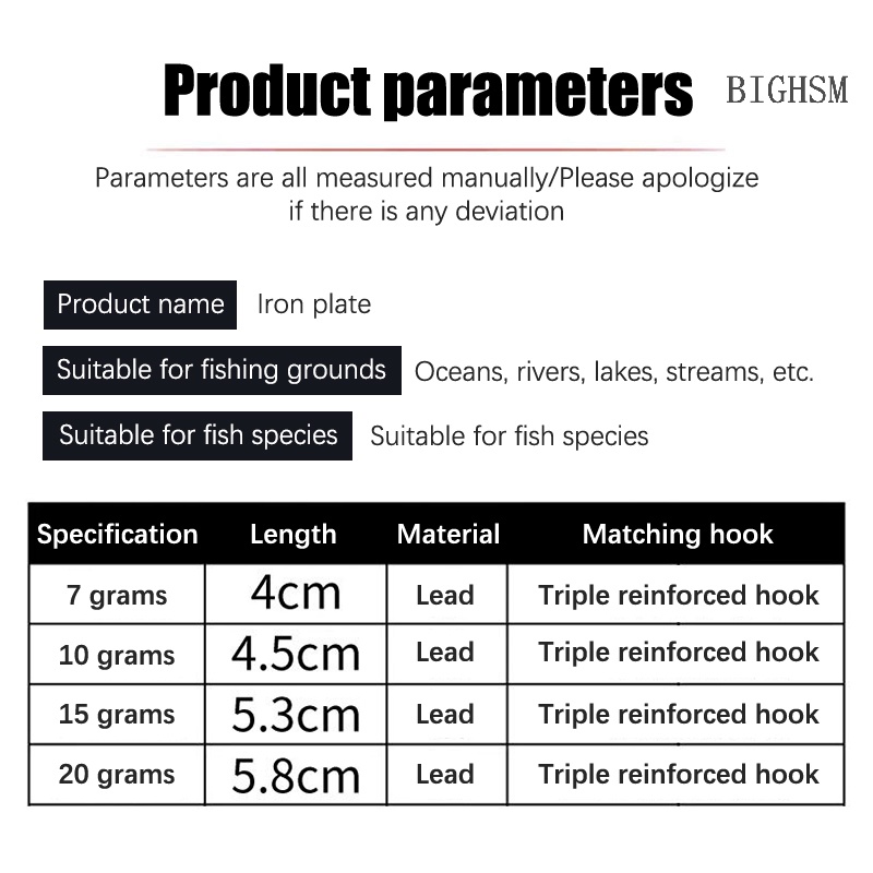 Bighsm Mồi Câu Cá Nhân Tạo Bằng Kim Loại Có Lưỡi Câu skk 7g 10g 15g 20g