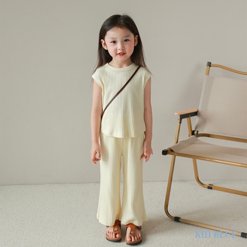 Set Áo Thun Sát Nách Và Quần Dài Dáng Rộng Thời Trang Mùa Hè Cho Bé Gái