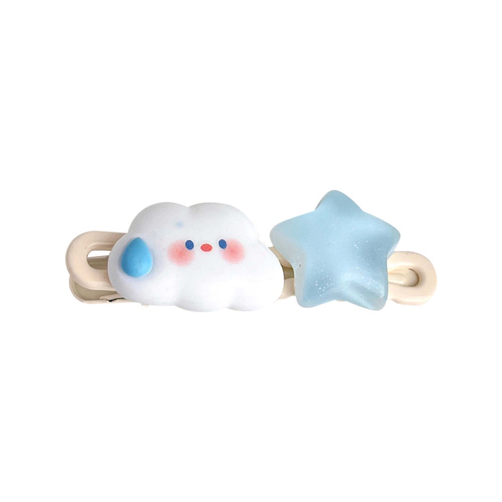 PVN61571 Set 8 Kẹp , 1 Dây Buộc Tóc Hình Đám Mây / Ngôi Sao / Đám Mây Xanh Dương Dễ Thương Cho Bé Gái T2