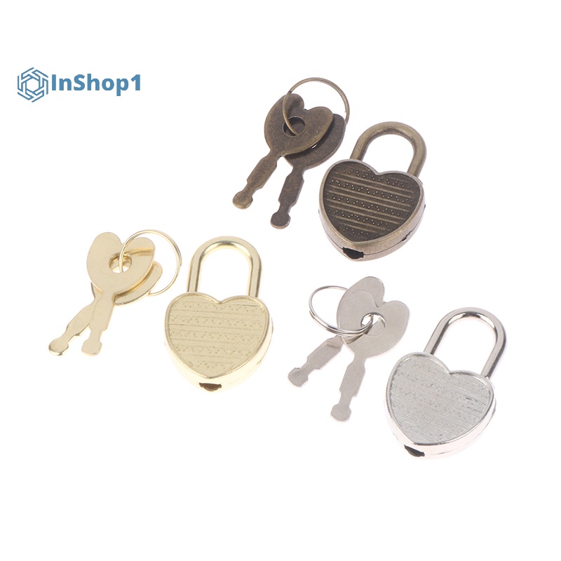1 Set Ổ Khóa Hành Lý Hình Trái Tim Kèm Chìa Khóa Dùng Cho Nhật Ký / Sách / Trang Sức