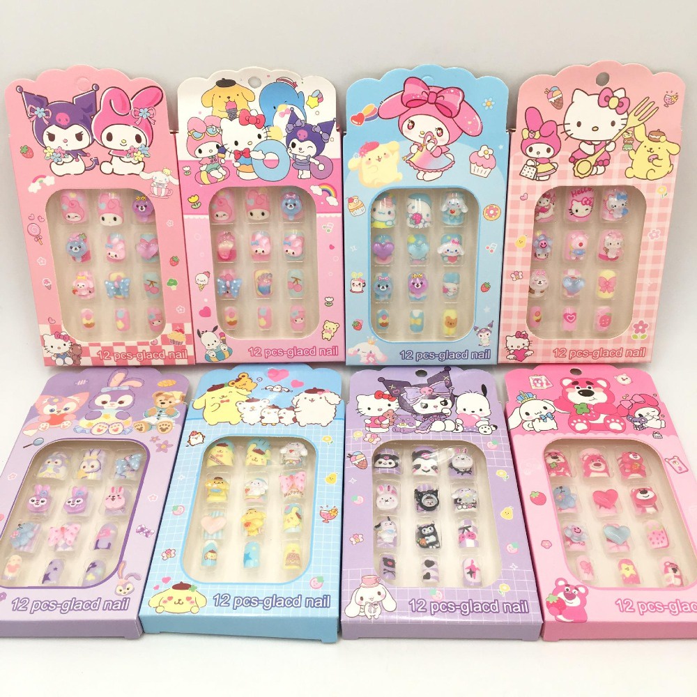 Sanrio Set 12 Móng Tay Giả 3d Hình kuromi Đáng Yêu Cho Nữ