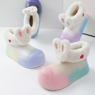 Giày Bốt Đi Tuyết Vải Nhung cotton Màu gradient Dễ Thương Giữ Nhiệt Thời Trang Thu Đông