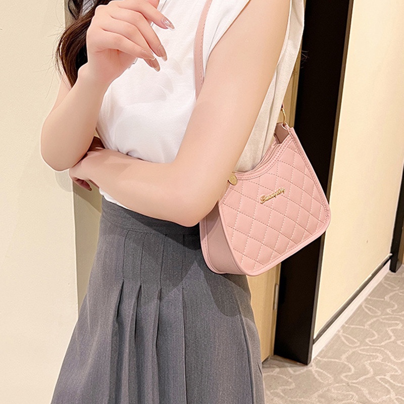 Nuserw Túi Xách Đeo Vai Màu Trơn Thêu Họa Tiết Hình Thoi Thời Trang Cho Nữ