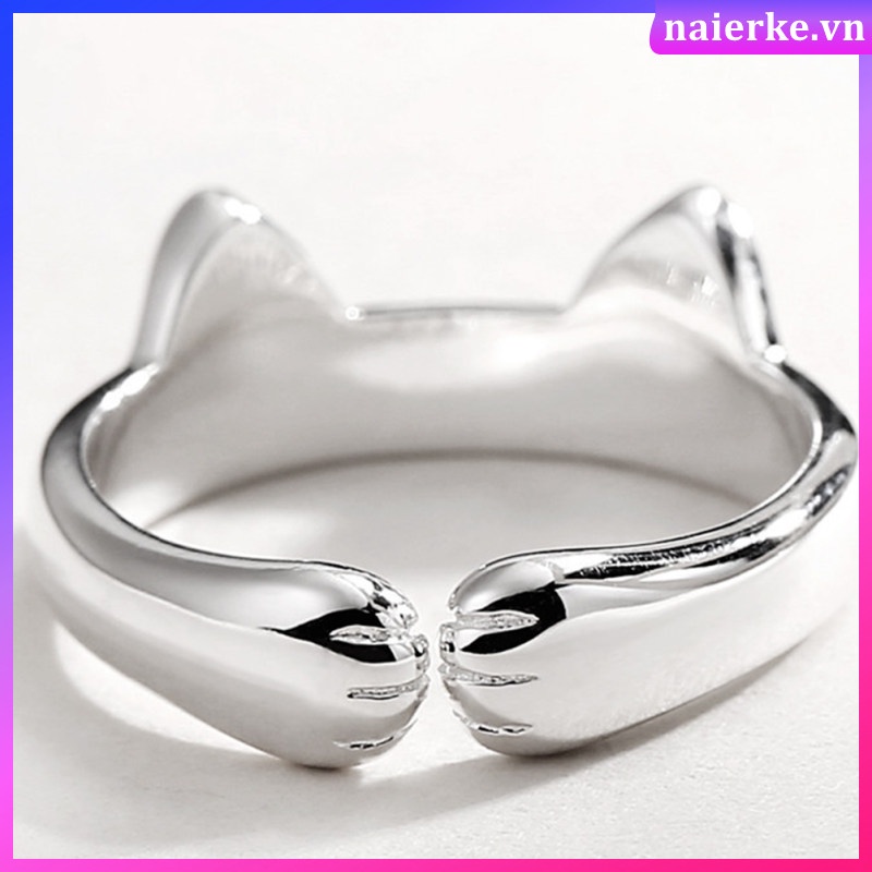 Nhẫn Hở Mạ Bạc 925 Hình Bàn Chân Mèo Lấp Lánh Có Thể Điều Chỉnh Làm Quà Tặng Giáng Sinh / Đám Cưới Cho Nữ