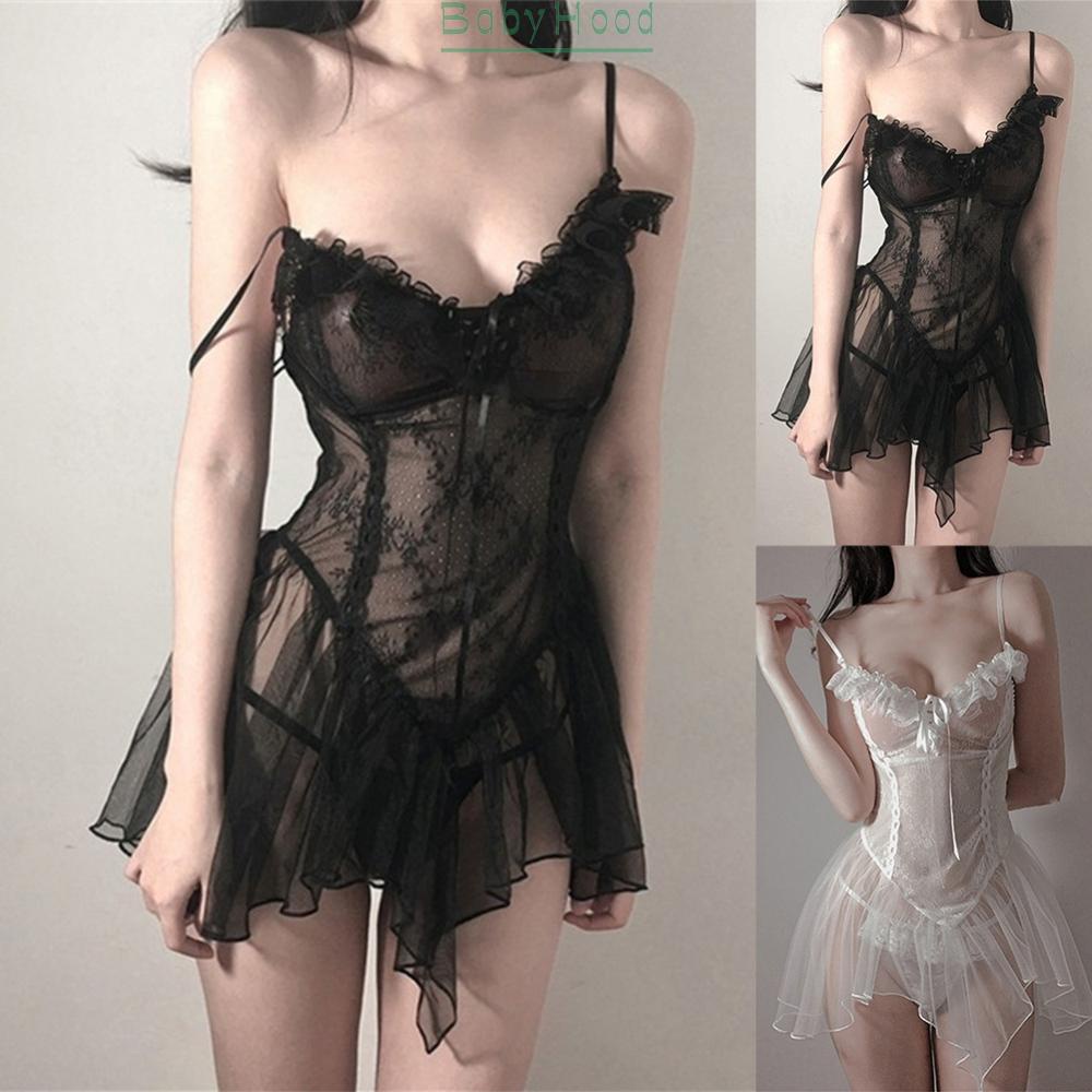 Lace Nightwear Dress for Women See Thru Lingerie Sleepwear Gstring Underwear#BBHOOD