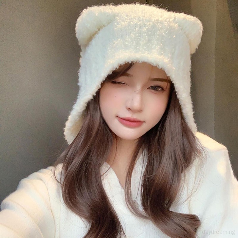 Mũ Len Tai Gấu Dễ Thương Cho Nữ