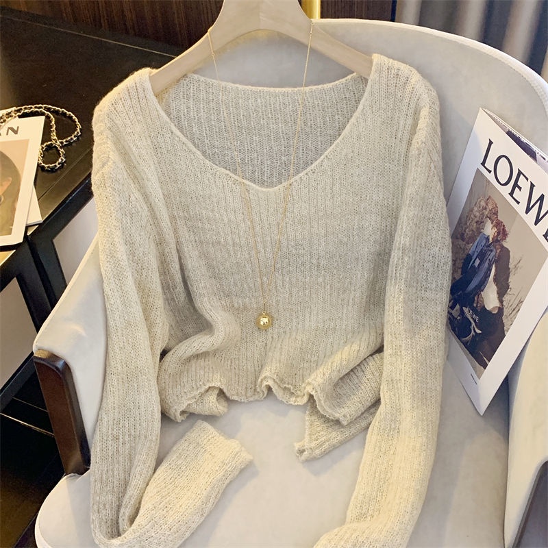 Áo Len Dệt Kim Tay Ngắn Hở Vai Màu gradient Thời Trang Mùa Xuân 2023 Dành Cho Nữ