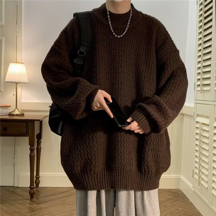 Áo sweater Dệt Kim Cổ Tròn Dáng Rộng Màu Sắc Đơn Giản Thời Trang Thu Đông 2023 Cho Nam Giới