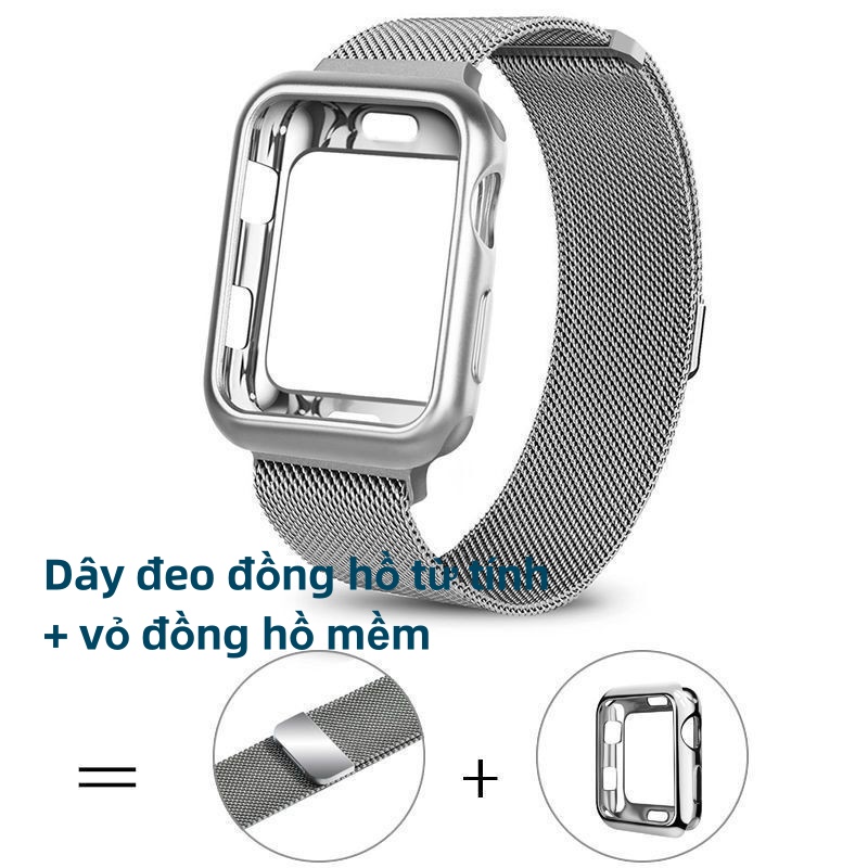 Dây đeo đồng hồ kim loại từ tính + vỏ đồng hồ mềm， dùng được cho apple watch 9 series 8 7 6 5 4 SE 4
