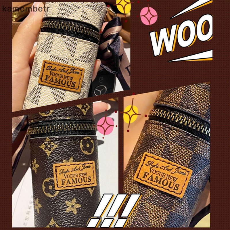 Kam Túi Xách Da pu mini Đeo Vai / Xách Tay Hình Trụ In Họa Tiết vintage Thanh Lịch Cho Nữ n